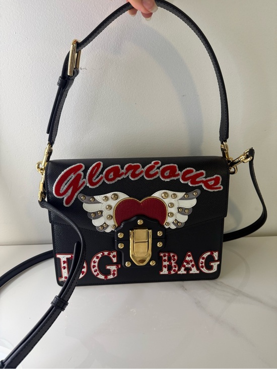 Dolce & Gabbana Handbags - Dolce & Gabbana Lucia Glorious DG Patch Embellished Leather Shoulder Bag